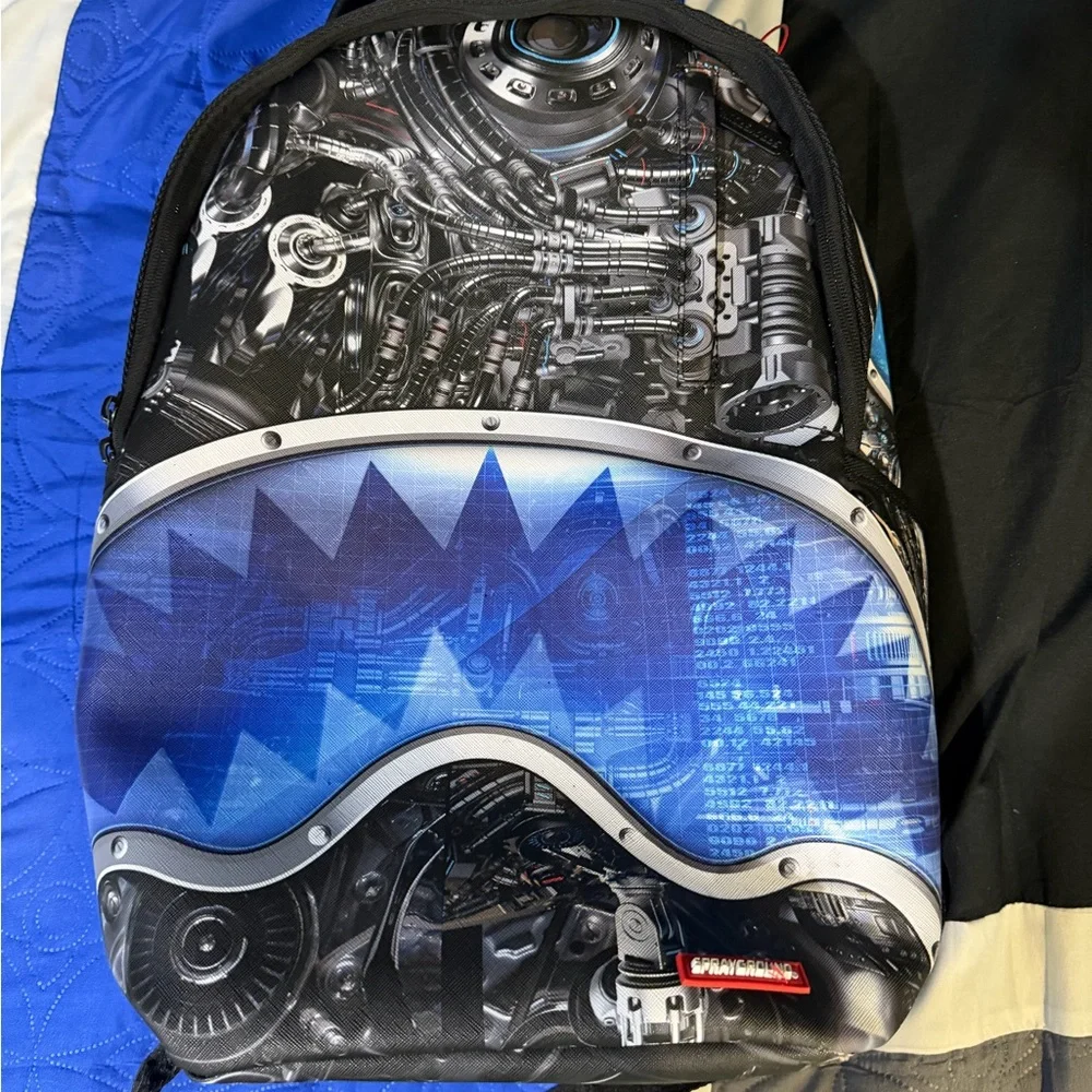 Sprayground Black and Blue Mechanical Graphic Backpack